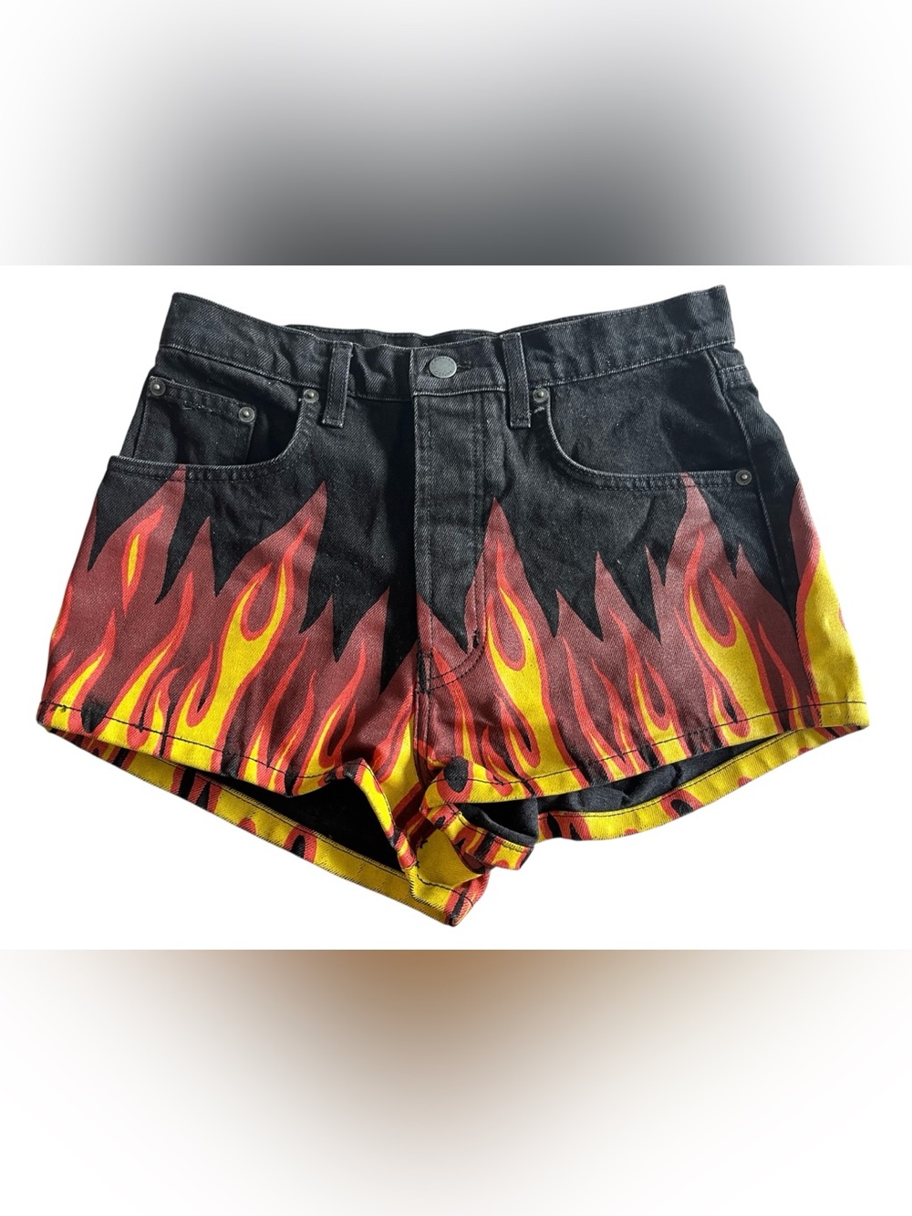 Carmar Denim High-Waist Shorts with Red and Yellow fire Flame Print